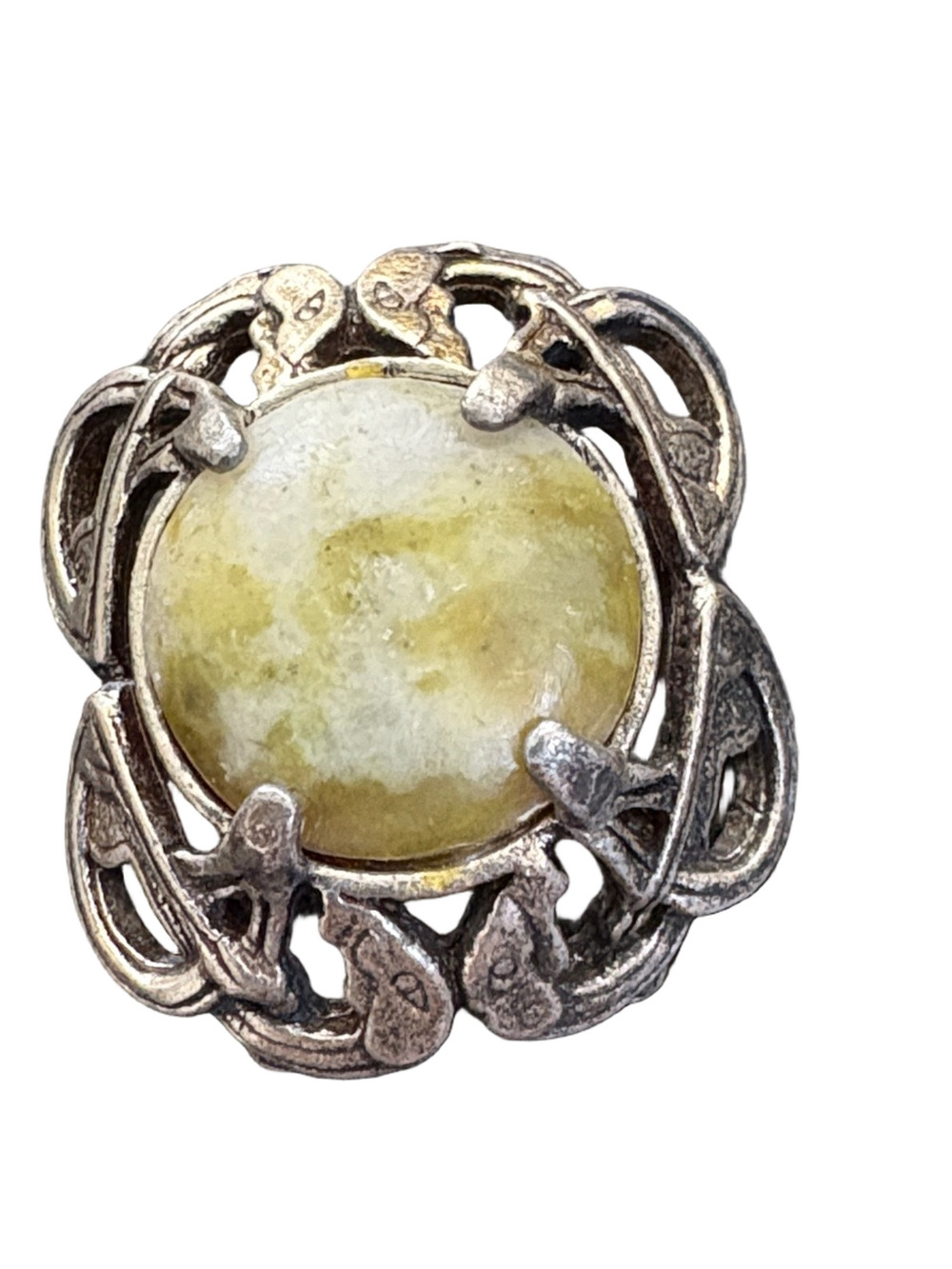 Vintage Miracle Celtic Pewter Celtic Knot Brooch With Fax Connemara Marble Stone